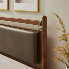 Leni Walnut/Mushroom Queen Size Vegan Leather and Wood Platform Bed Frame - Ornate Home