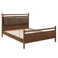 Leni Walnut/Mushroom Queen Size Vegan Leather and Wood Platform Bed Frame - Ornate Home