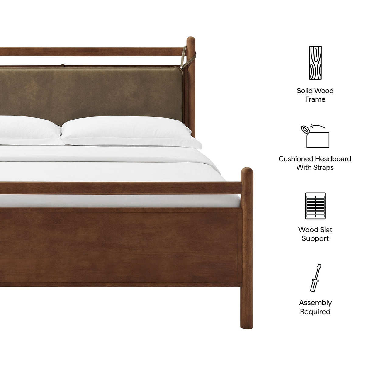 Leni Walnut/Mushroom Queen Size Vegan Leather and Wood Platform Bed Frame - Ornate Home