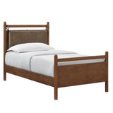 Leni Walnut/Mushroom Twin Size Vegan Leather and Wood Platform Bed Frame - Ornate Home
