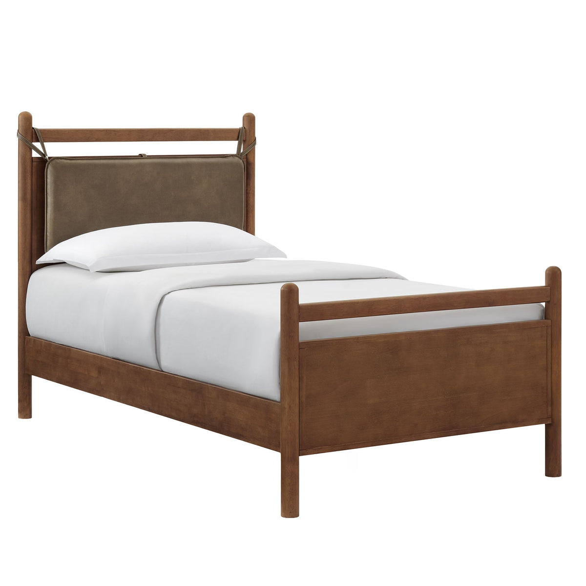 Leni Walnut/Mushroom Twin Size Vegan Leather and Wood Platform Bed Frame - Ornate Home