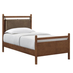 Leni Walnut/Mushroom Twin Size Vegan Leather and Wood Platform Bed Frame - Ornate Home