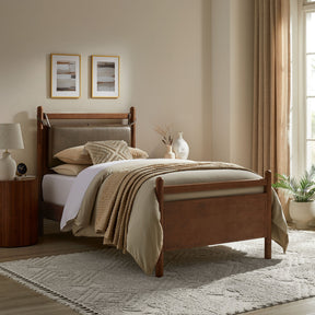 Leni Walnut/Mushroom Twin Size Vegan Leather and Wood Platform Bed Frame - Ornate Home