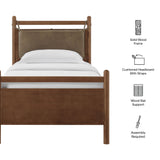 Leni Walnut/Mushroom Twin Size Vegan Leather and Wood Platform Bed Frame - Ornate Home