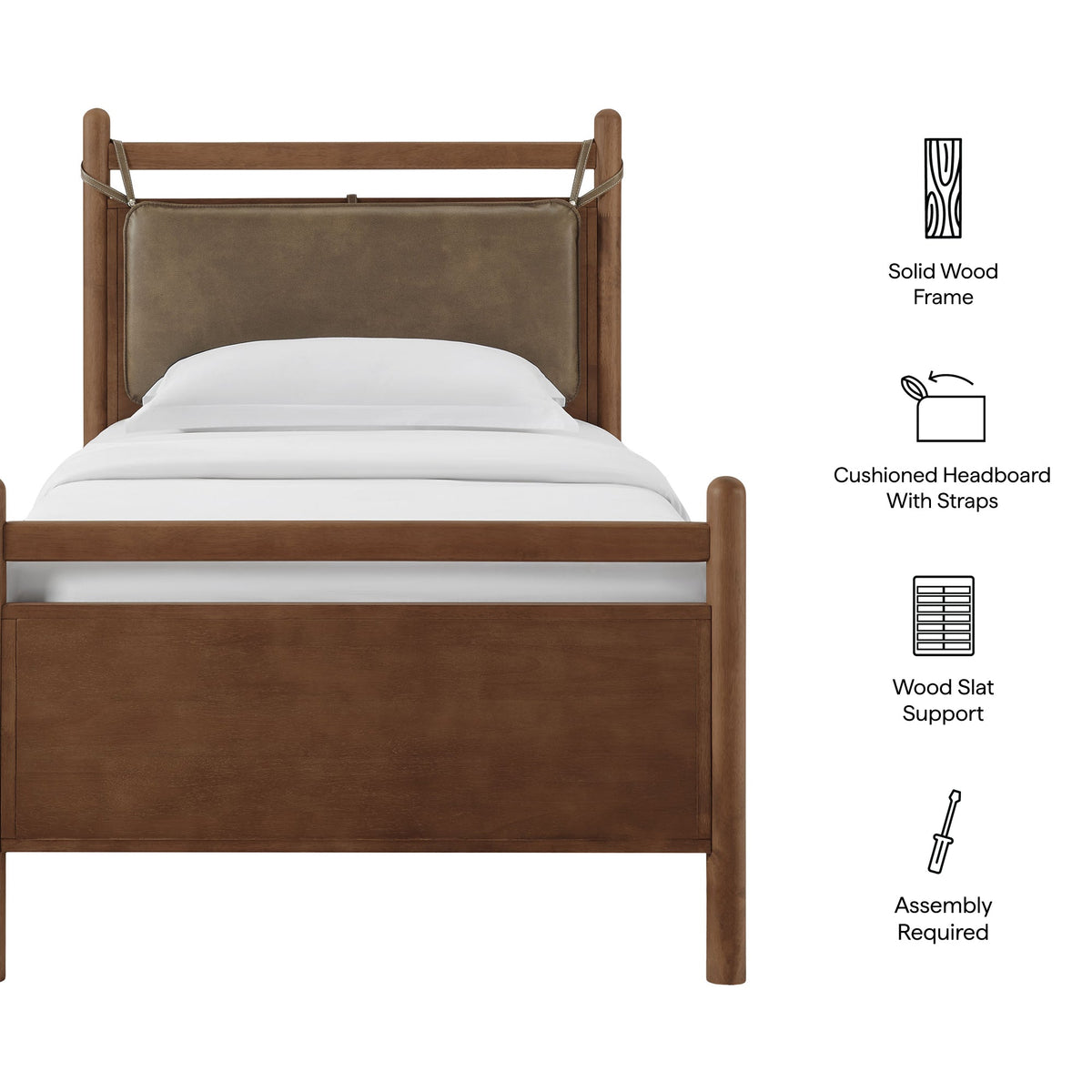 Leni Walnut/Mushroom Twin Size Vegan Leather and Wood Platform Bed Frame - Ornate Home