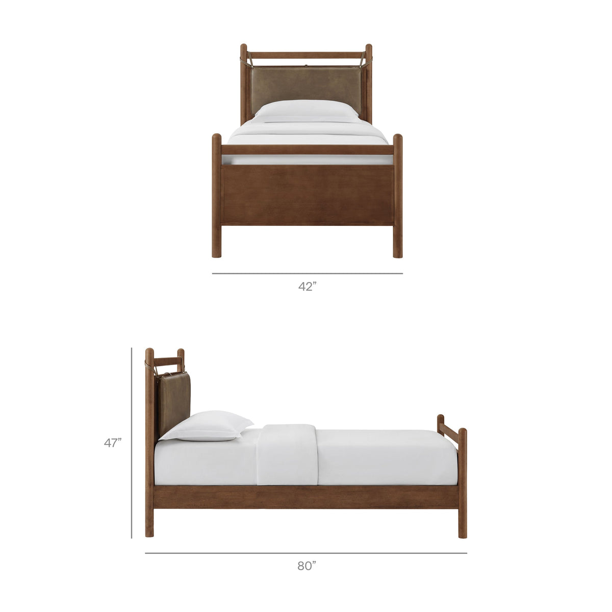 Leni Walnut/Mushroom Twin Size Vegan Leather and Wood Platform Bed Frame - Ornate Home
