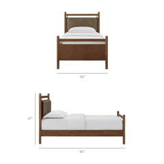 Leni Walnut/Mushroom Twin Size Vegan Leather and Wood Platform Bed Frame - Ornate Home