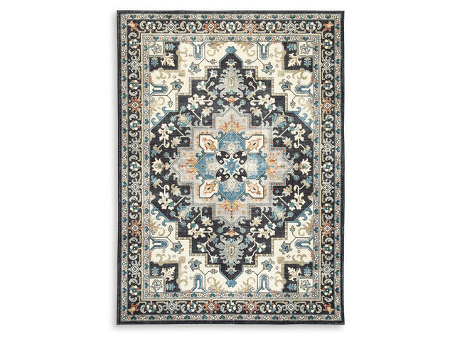 Leningston Black/Cream/Blue 5' x 7' Washable Rug (Online Special Price) - Ornate Home