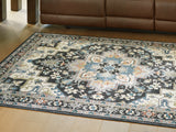 Leningston Black/Cream/Blue 5' x 7' Washable Rug - Ornate Home