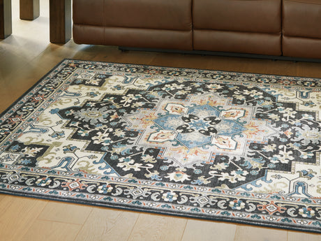 Leningston Black/Cream/Blue 5' x 7' Washable Rug - Ornate Home