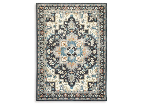 Leningston Black/Cream/Blue 5' x 7' Washable Rug - Ornate Home