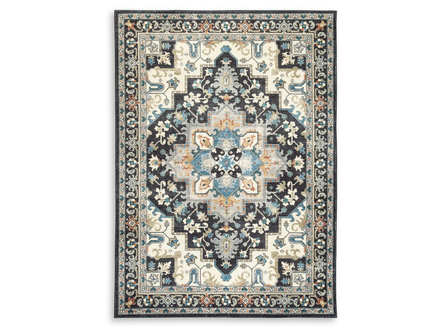 Leningston Black/Cream/Blue 5' x 7' Washable Rug - Ornate Home