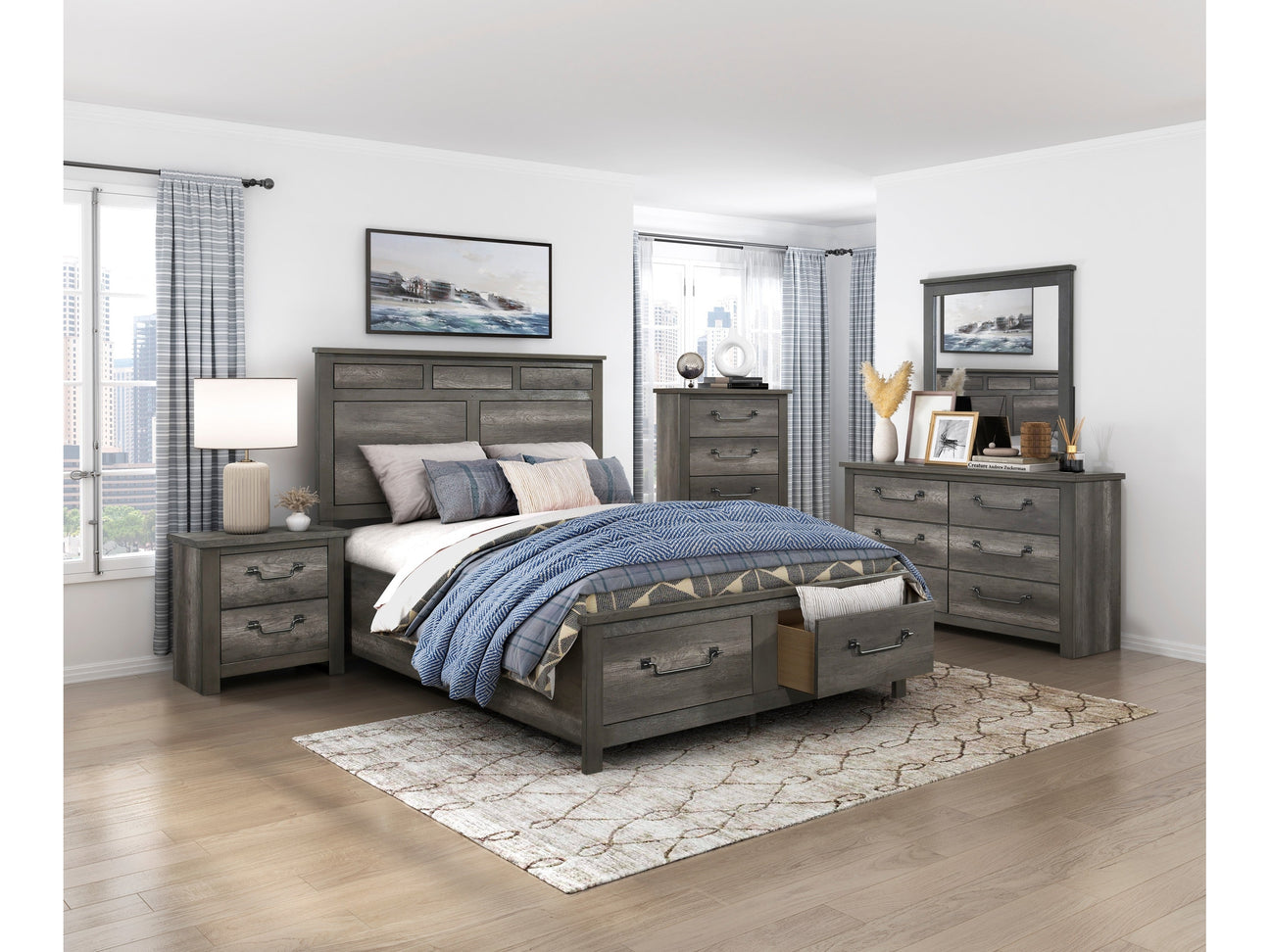Lenior Gray 5-Piece Queen Bedroom Set - Ornate Home