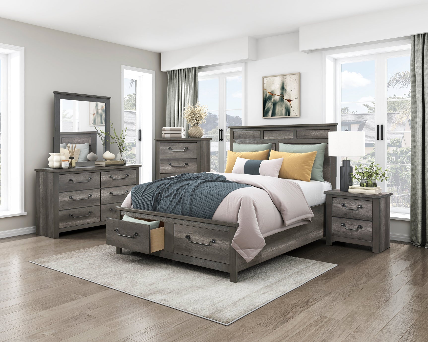 Lenior Gray Queen Platform Bed - Ornate Home