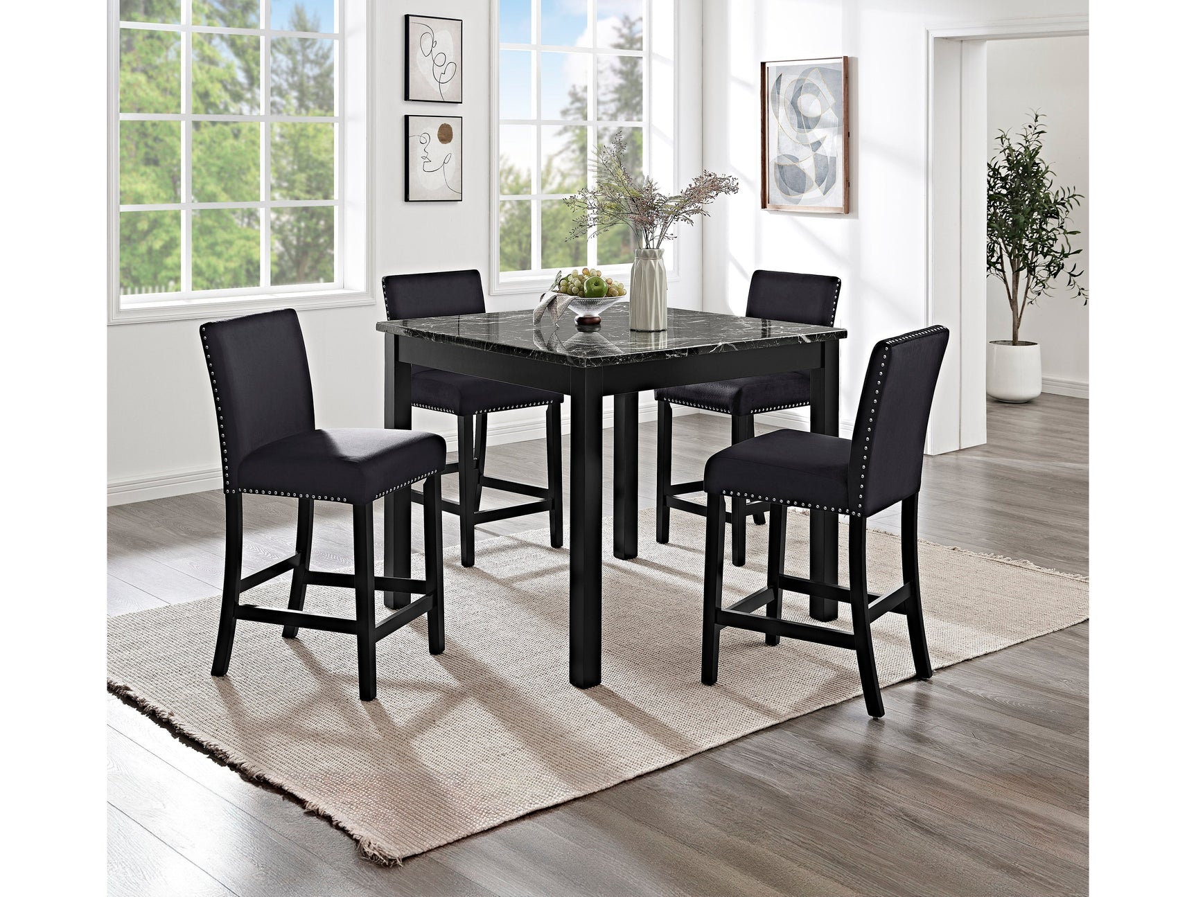 Lennon Black 5-Piece Counter Height Set - Ornate Home