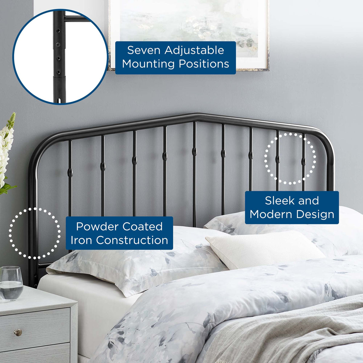 Lennon Black Metal Queen Headboard - Ornate Home