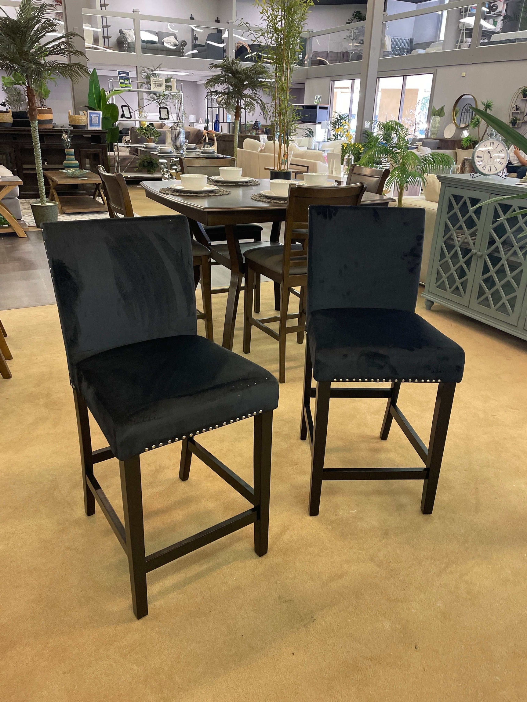 Lennon Black Velvet Counter Height Dining Chair (Set of 2) - Ornate Home