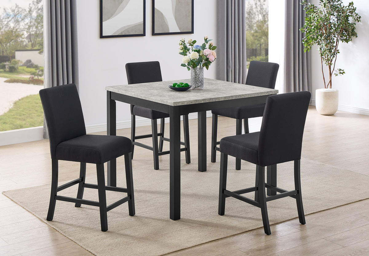 Lennon Ebony/Black Faux Concrete 5-Piece Counter Height Dining Set - Ornate Home