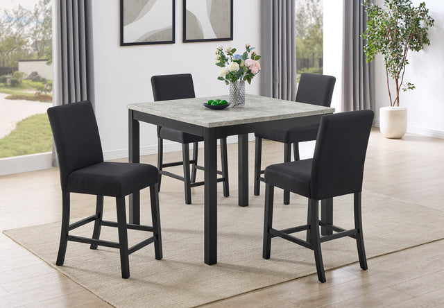 Lennon Ebony/Black Faux Concrete 5-Piece Counter Height Dining Set - Ornate Home