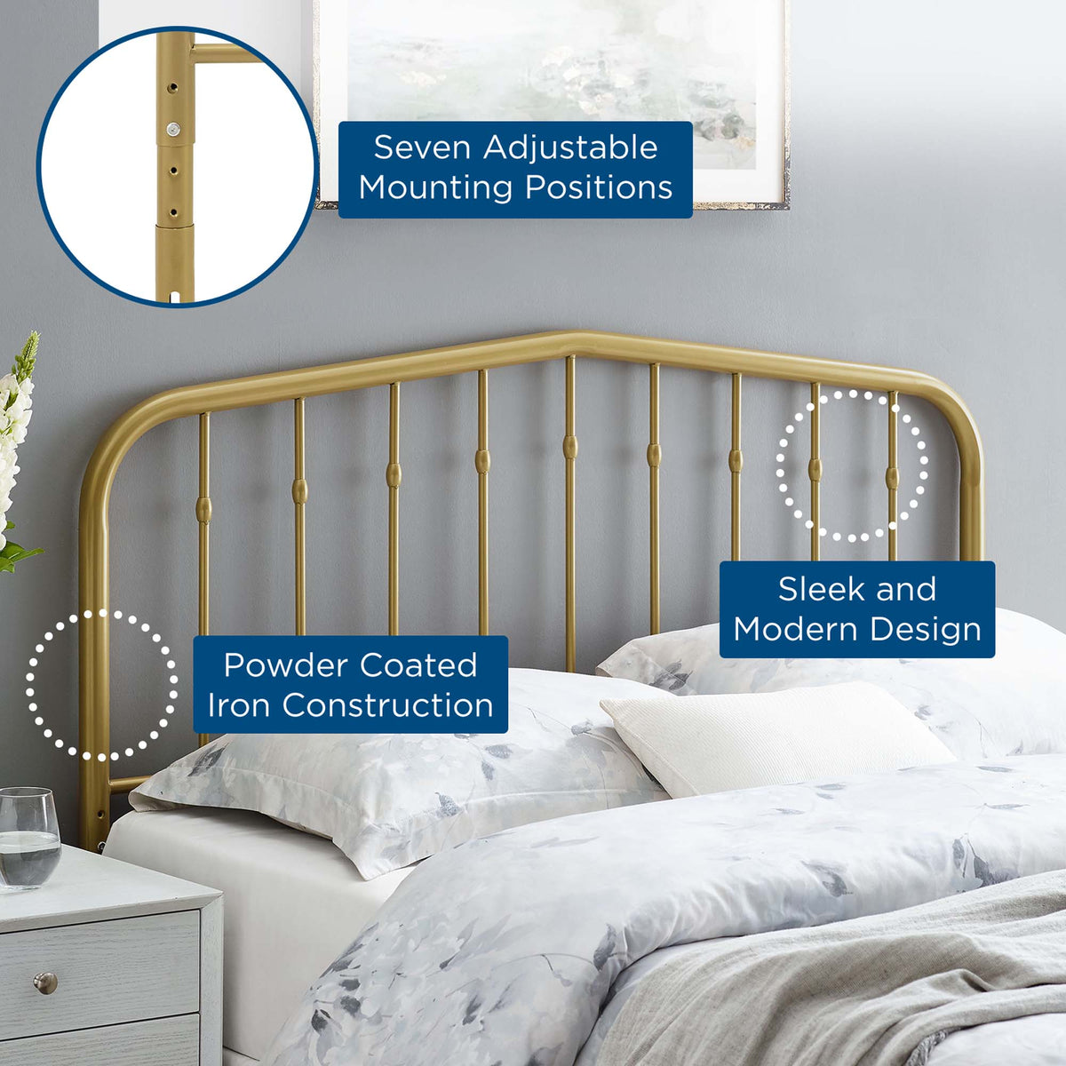 Lennon Gold Metal Queen Headboard - Ornate Home