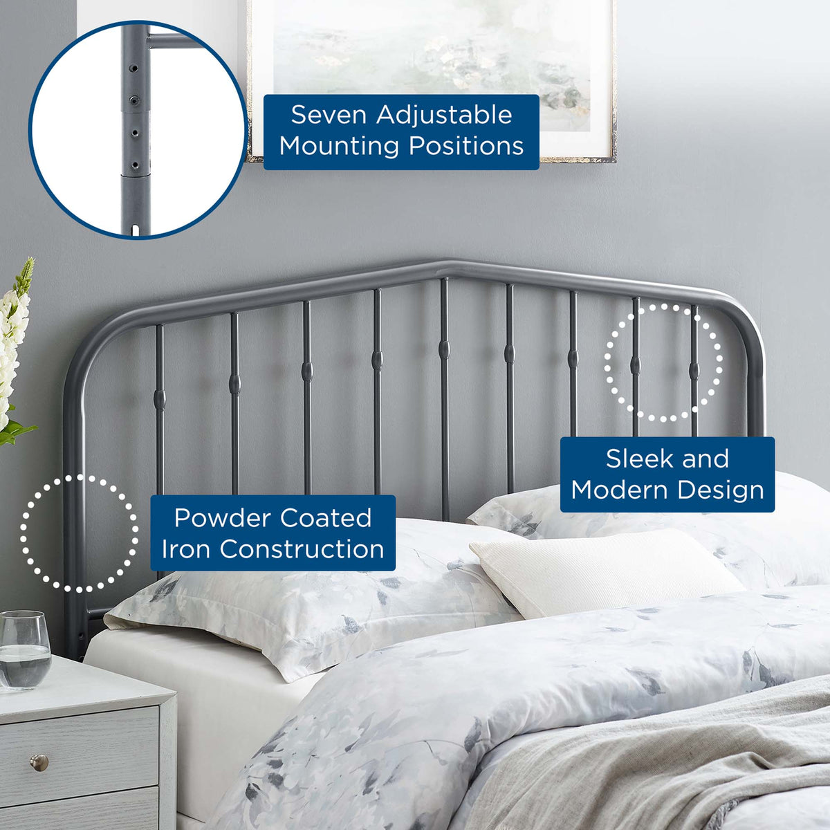 Lennon Gray Metal Queen Headboard - Ornate Home