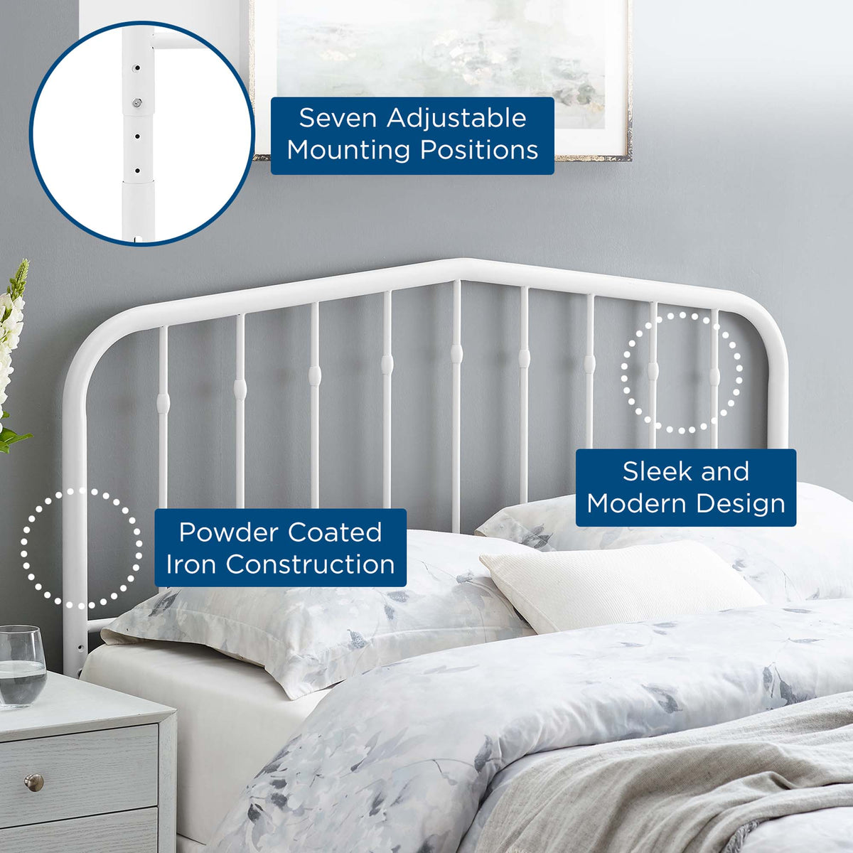Lennon White Metal Full Headboard - Ornate Home