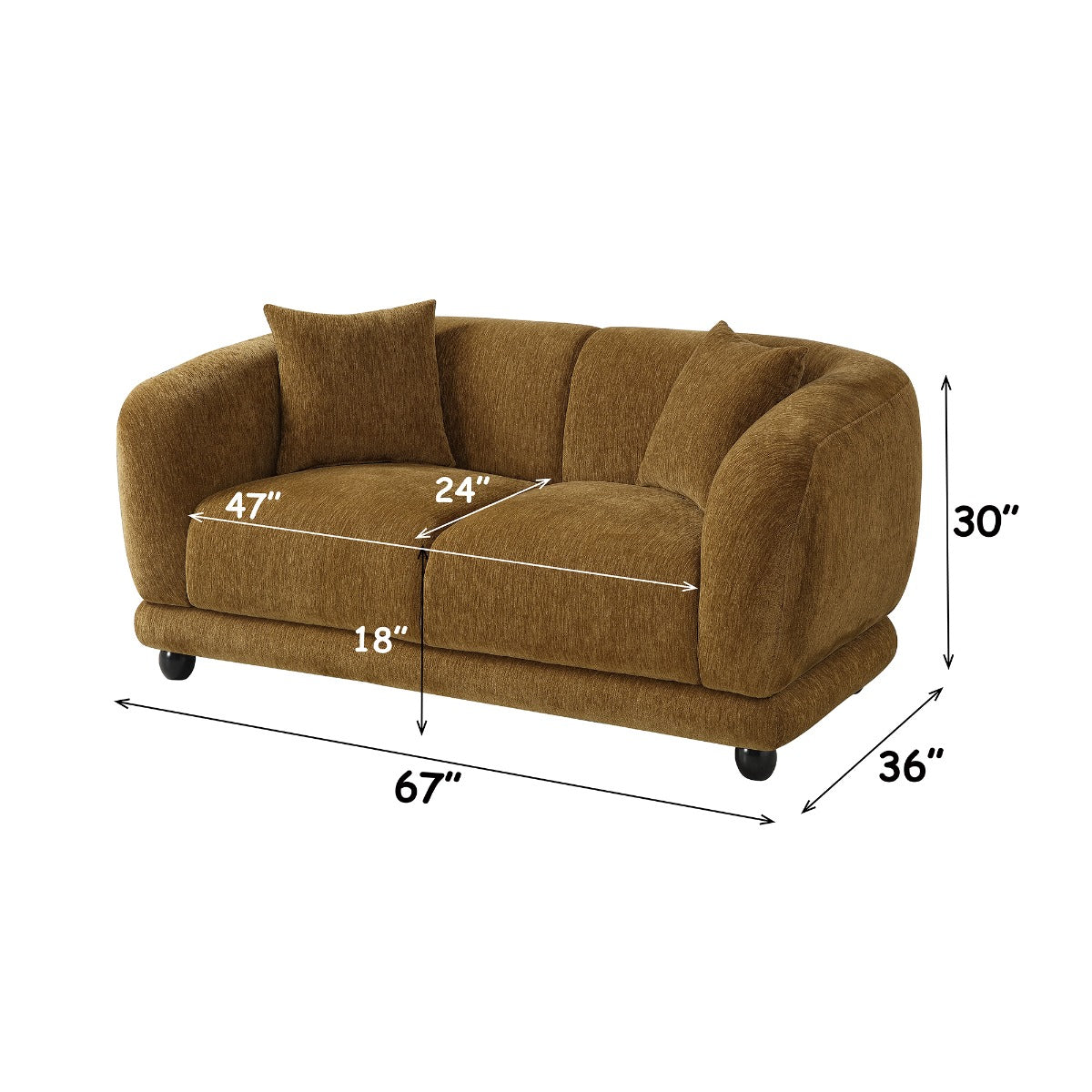 Lennox Brown Loveseat W/2 Pillows - Ornate Home
