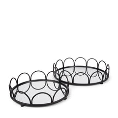 Lenore Black Round Metal/Mirror Tray (Set of 2)