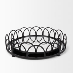 Lenore Black Round Metal/Mirror Tray (Set of 2)