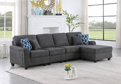 Leo Dark Gray 119"W Woven Fabric 5-Seater Sofa & Ottoman - Ornate Home
