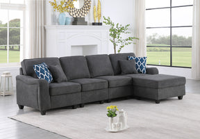 Leo Dark Gray 119"W Woven Fabric 5-Seater Sofa & Ottoman - Ornate Home