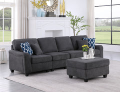 Leo Dark Gray 119"W Woven Fabric 5-Seater Sofa & Ottoman - Ornate Home