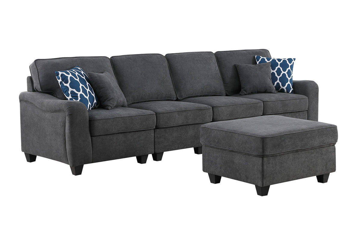 Leo Dark Gray 119"W Woven Fabric 5-Seater Sofa & Ottoman - Ornate Home