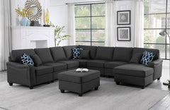 Leo Dark Gray 125"W Linen Modular L-Shape Sectional Sofa with Right-Facing Chaise & Ottoman - Ornate Home