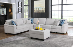 Leo Light Gray 125"W Linen 7-Piece Modular L-Shape Sectional Sofa with Ottoman - Ornate Home