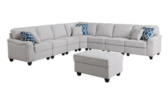 Leo Light Gray 125"W Linen 8-Piece Modular L-Shape Sectional Sofa with Ottoman - Ornate Home