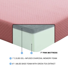Leo Pink 7" Full Gel-Infused Memory Foam Mattress and Pillow Set - Ornate Home