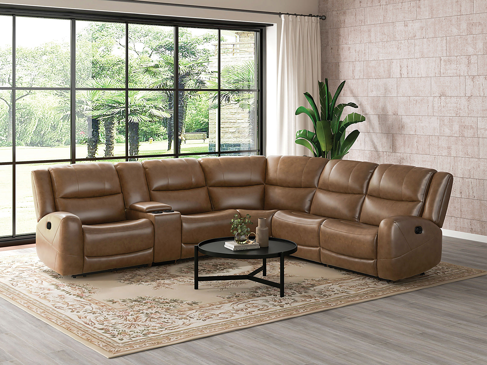 Leolinus Brown Leather Sectional - Ornate Home