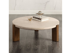 Leonardo Travertine Top/Dark Oak Coffee Table - Ornate Home