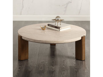 Leonardo Travertine Top/Dark Oak Coffee Table - Ornate Home
