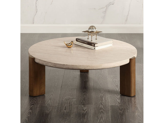 Leonardo Travertine Top/Dark Oak Coffee Table - Ornate Home