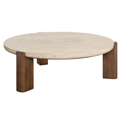 Leonardo Travertine Top/Dark Oak Coffee Table - Ornate Home