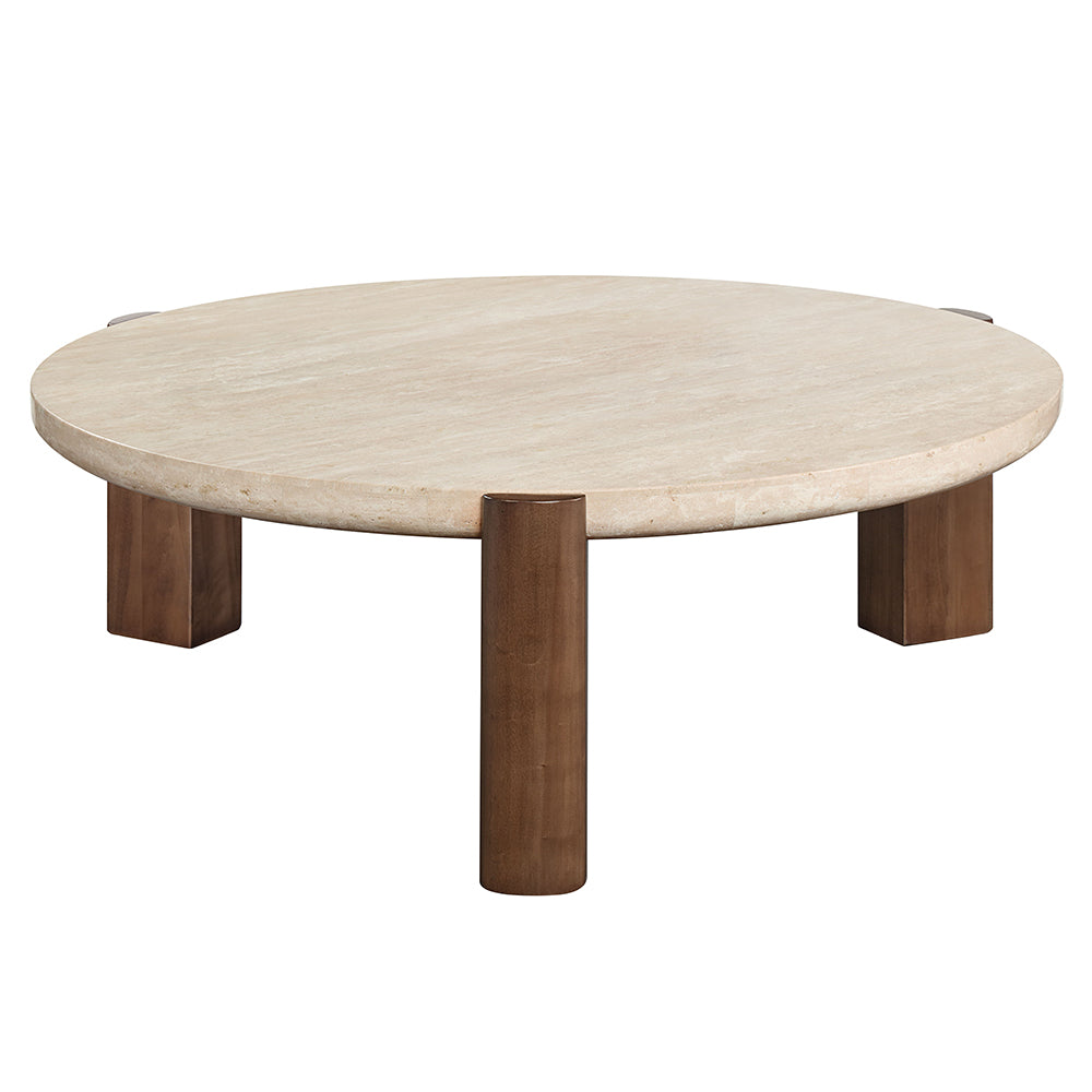 Leonardo Travertine Top/Dark Oak Coffee Table - Ornate Home