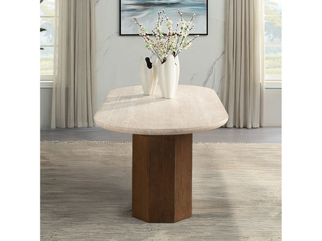 Leonardo Travertine Top/Dark Oak Dining Table - Ornate Home