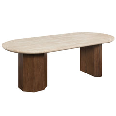 Leonardo Travertine Top/Dark Oak Dining Table - Ornate Home