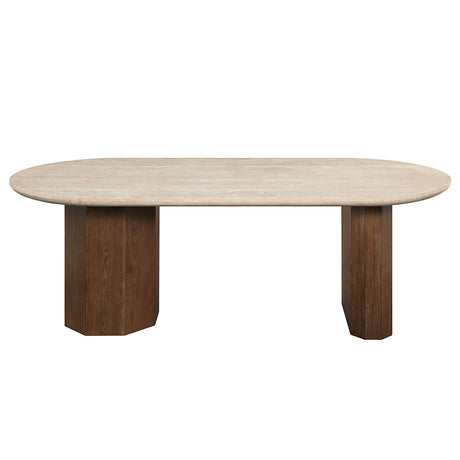 Leonardo Travertine Top/Dark Oak Dining Table - Ornate Home