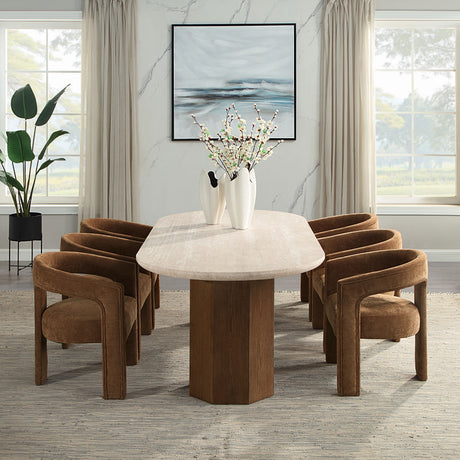 Leonardo Travertine Top/Dark Oak Dining Table - Ornate Home