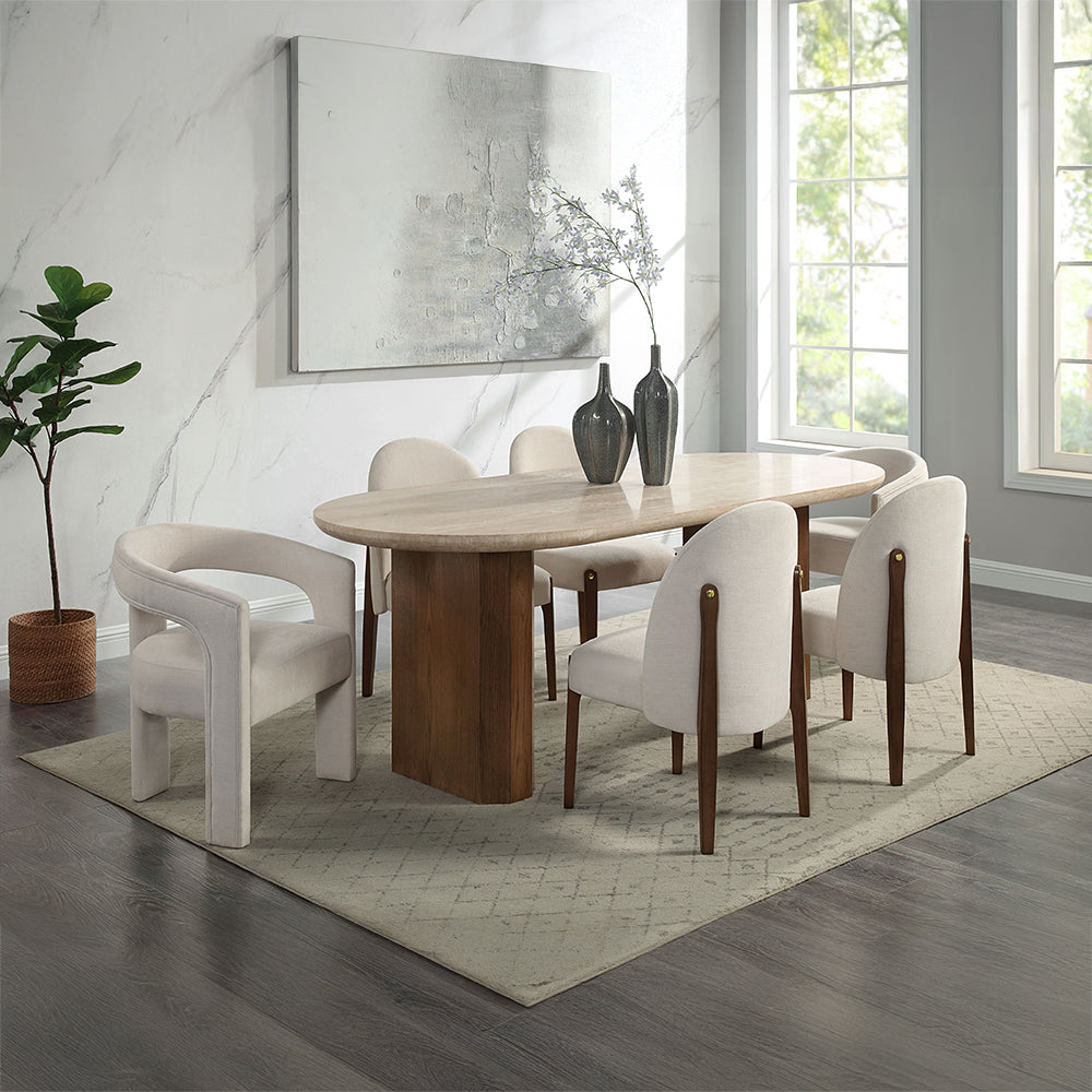 Leonardo Travertine Top/Dark Oak Dining Table - Ornate Home