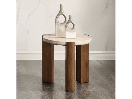 Leonardo Travertine Top/Dark Oak End Table - Ornate Home