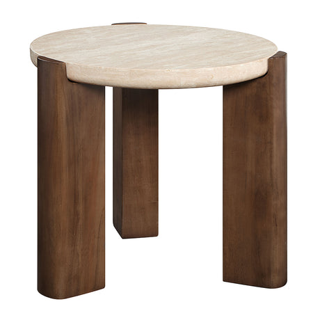 Leonardo Travertine Top/Dark Oak End Table - Ornate Home